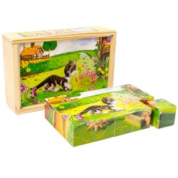 VIGA Drevené obrázkové kocky - Mačička
