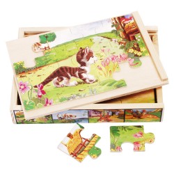VIGA Drevené puzzle v krabici - Mačička