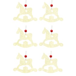 Ozdoby na vianočný stromček z filcu 6 ks - hojdacie koníky krémové