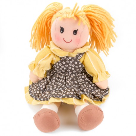 Látková bábika - 25 cm-ová textilná - v hnedo-žltých šatách