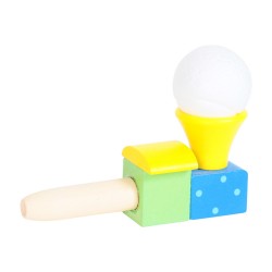 Drevená hračka - fúkanie loptičky - vláčik žltý