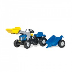Rolly Toys Detský šlapací traktor Kid New Holland T 7040 s vlečkou a lyžicou