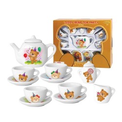 Detská porcelánová čajová súprava - biela s medvedíkom