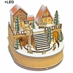 Drevená dekorácia s LED podsvietením, zvukom a pohybom - Vianočná dedinka