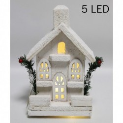 Drevená dekorácia s piatimi LED svetielkami - Domček 22 cm