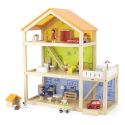 Drevený domček pre bábiky - 3-poschodový s oranžovou strechou