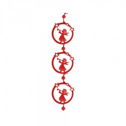 Drevená vianočná ozdoba na zavesenie - 3 červené anjeliky v kruhu