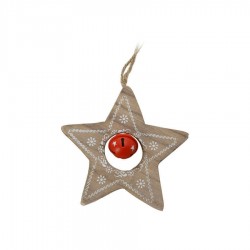 Drevená závesná dekorácia s červenou roľničkou - Hviezdička