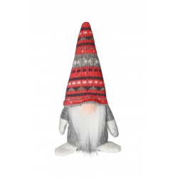 Vianočná dekorácia - škriatok šedý s červeno-šedou čiapkou 20 cm-ový