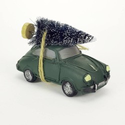 Vianočná dekorácia - Vintage auto Porsche so stromčekom - zelené