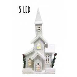 Drevená dekorácia s piatimi LED svetielkami - Domček biely 42 cm