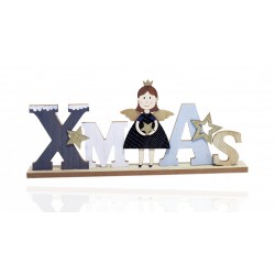 Drevená dekorácia - nápis XMAS s anjelikom 37 cm