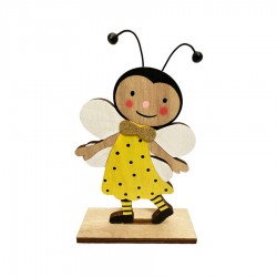 Drevená dekorácia - včielka v šatách na stojane