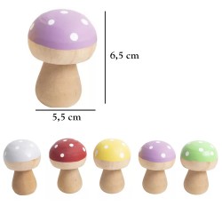 Drevený dekoračný hríbik 1ks - fialový s bodkami 5,5*6,5 cm