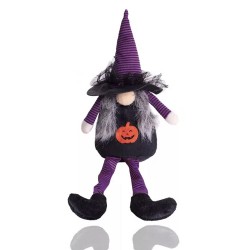 Halloween dekorácia z textilu - Škriatok s fialovou čiapkou 36,5 cm
