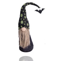 Halloween dekorácia z textilu - Škriatok s čierno-zelenou čiapkou 26 cm