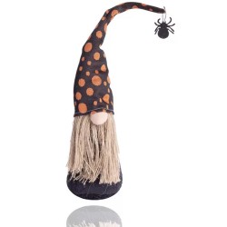 Halloween dekorácia z textilu - Škriatok s čierno-oranžovou čiapkou 26 cm