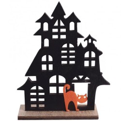 Halloween dekorácia z dreva - Dom strašidiel 14*18 cm
