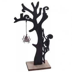 Halloween dekorácia z dreva - Kostlivec na strome 12*23 cm