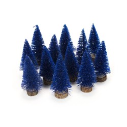 Mini dekoračné stromčeky 10 cm modré - 12 kusov