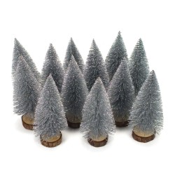 Mini dekoračné stromčeky 15 cm strieborné - 12 kusov